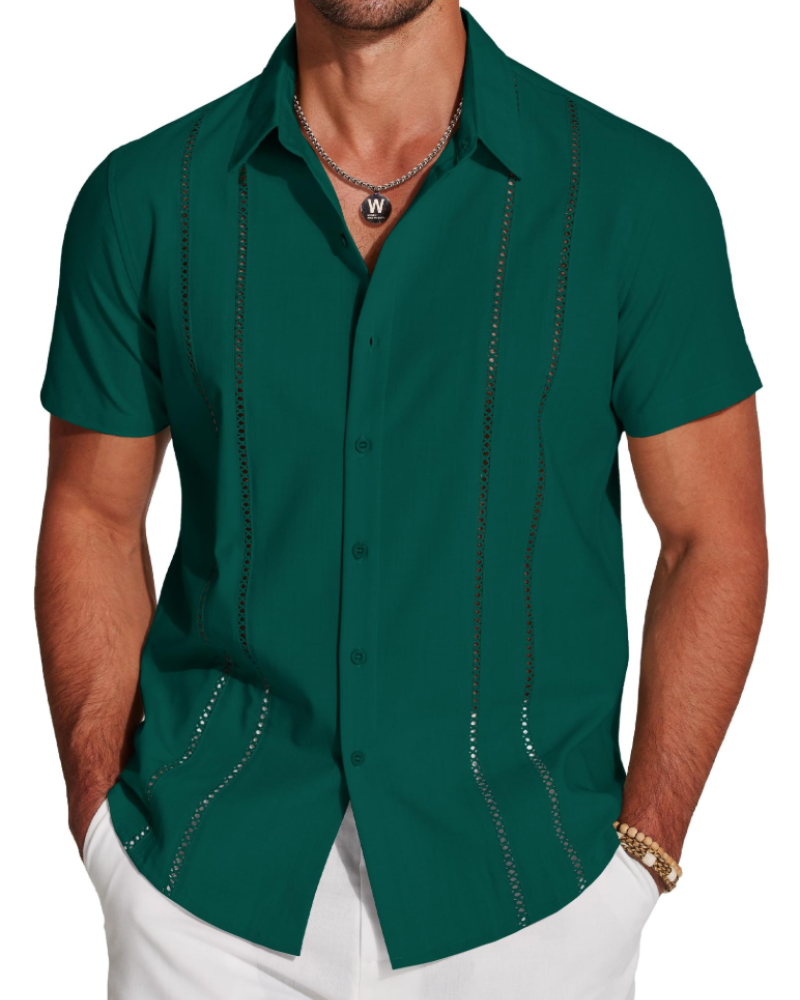 Marco Herreskjorte Guayabera – Cubansk Skjorte Kortærmet Linnedstil Strand