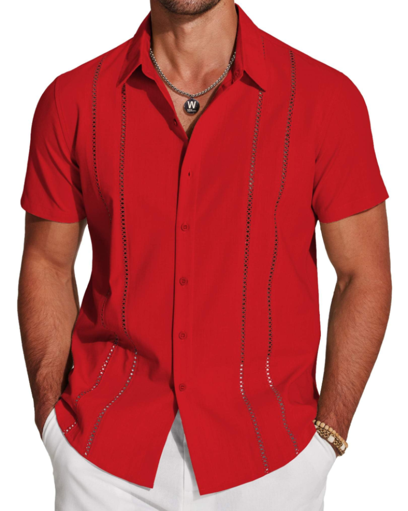 Marco Herreskjorte Guayabera – Cubansk Skjorte Kortærmet Linnedstil Strand