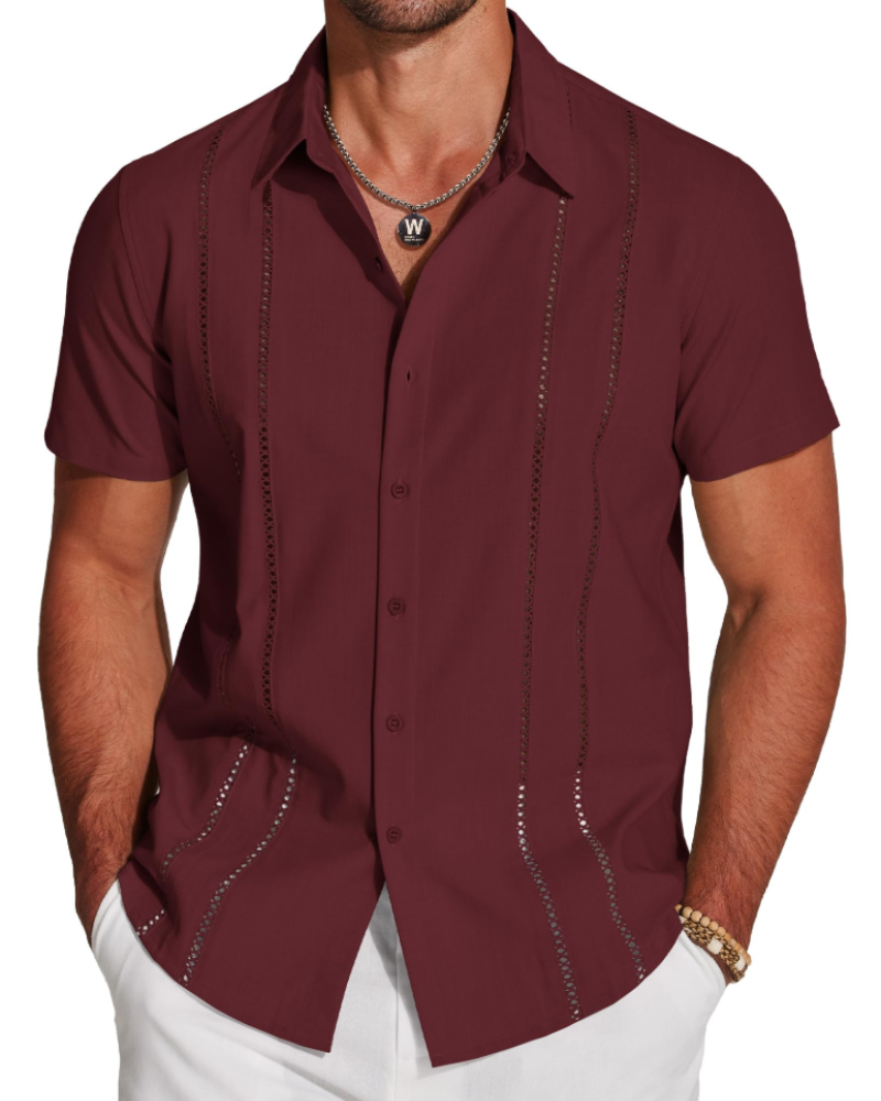 Marco Herreskjorte Guayabera – Cubansk Skjorte Kortærmet Linnedstil Strand