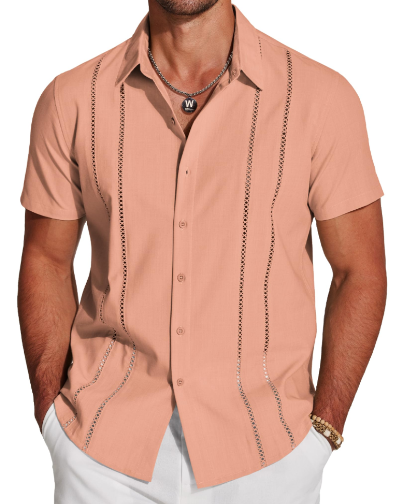 Marco Herreskjorte Guayabera – Cubansk Skjorte Kortærmet Linnedstil Strand