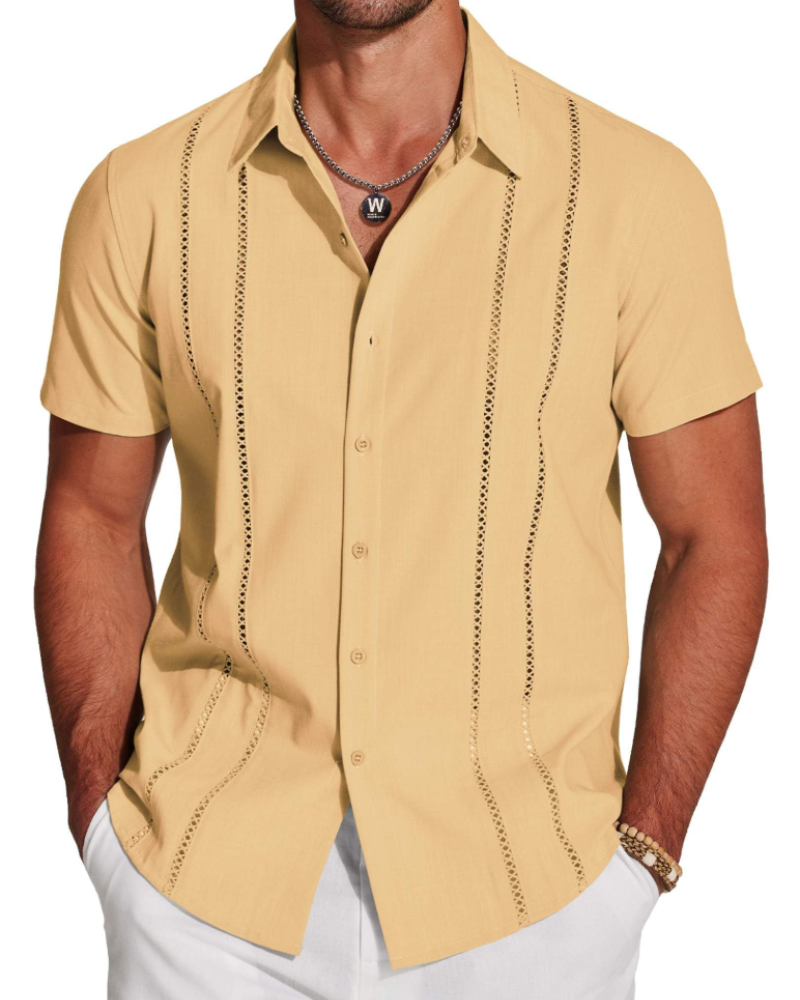 Marco Herreskjorte Guayabera – Cubansk Skjorte Kortærmet Linnedstil Strand