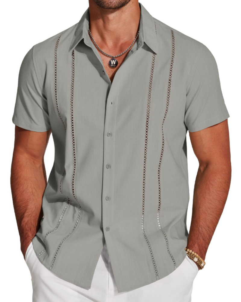 Marco Herreskjorte Guayabera – Cubansk Skjorte Kortærmet Linnedstil Strand