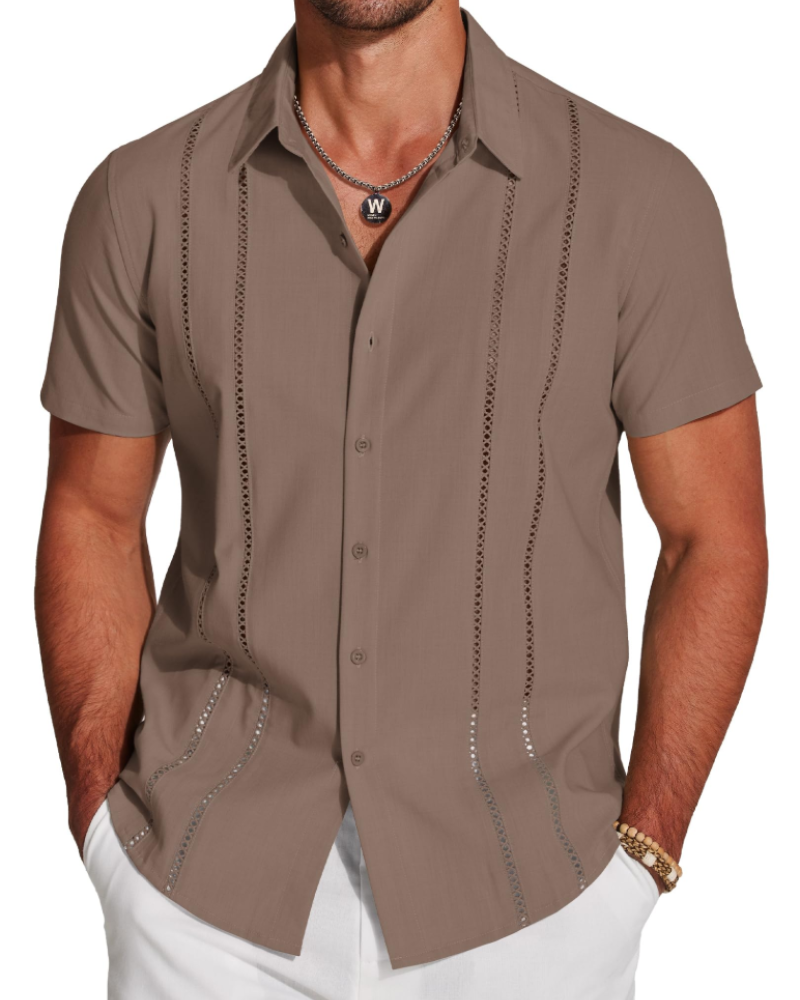 Marco Herreskjorte Guayabera – Cubansk Skjorte Kortærmet Linnedstil Strand