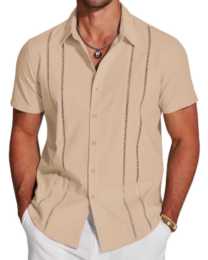 Marco Herreskjorte Guayabera – Cubansk Skjorte Kortærmet Linnedstil Strand