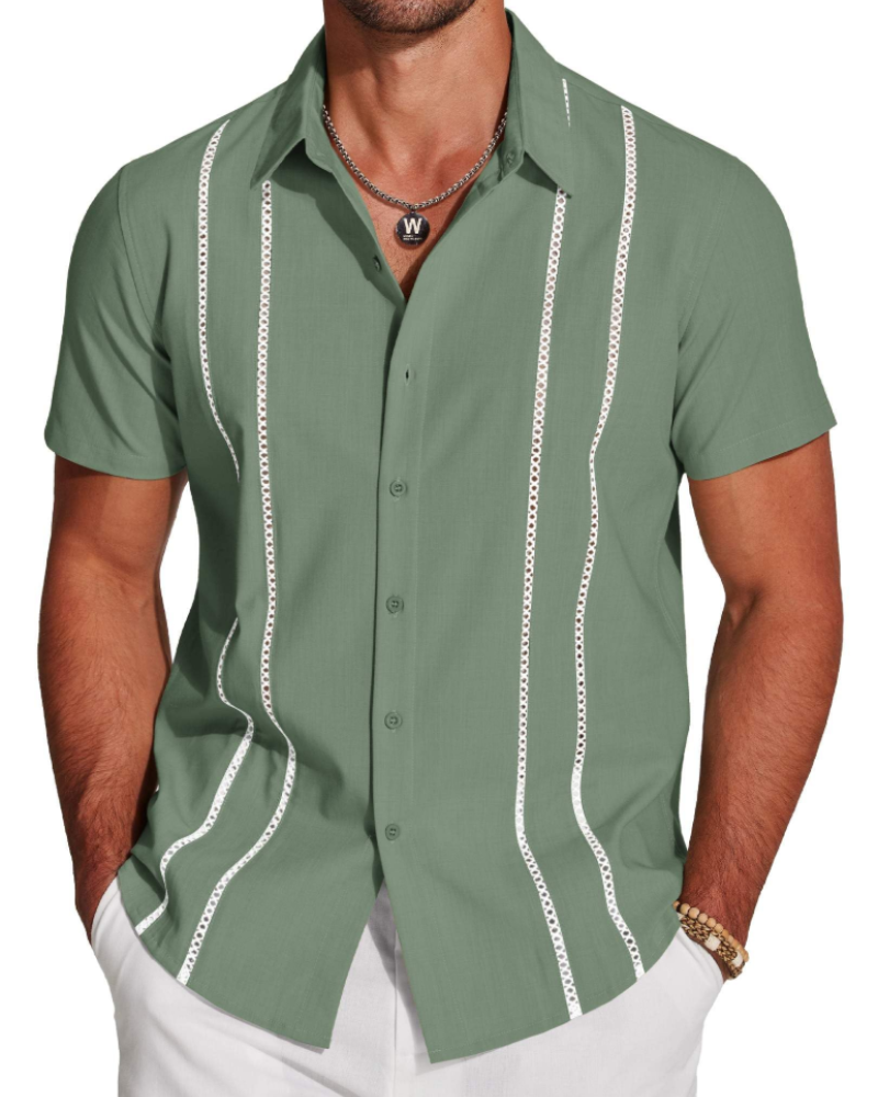 Marco Herreskjorte Guayabera – Cubansk Skjorte Kortærmet Linnedstil Strand