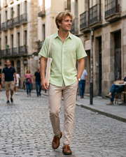 Asher Men's Linen Shirt – Short Sleeve Shirt with Hidden Buttons