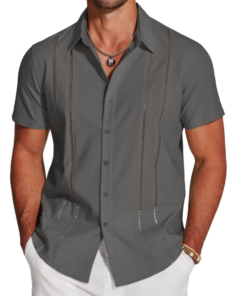 Marco Herreskjorte Guayabera – Cubansk Skjorte Kortærmet Linnedstil Strand