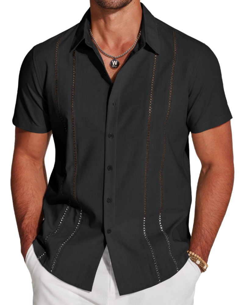 Marco Herreskjorte Guayabera – Cubansk Skjorte Kortærmet Linnedstil Strand