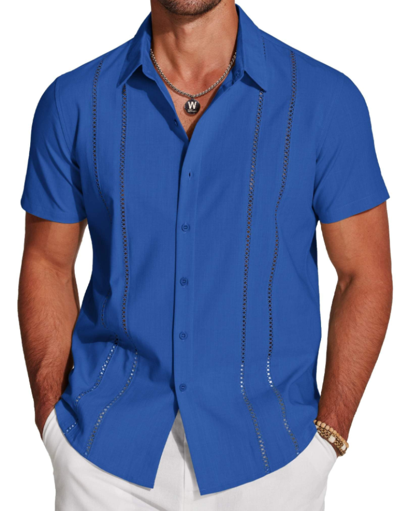 Marco Herreskjorte Guayabera – Cubansk Skjorte Kortærmet Linnedstil Strand