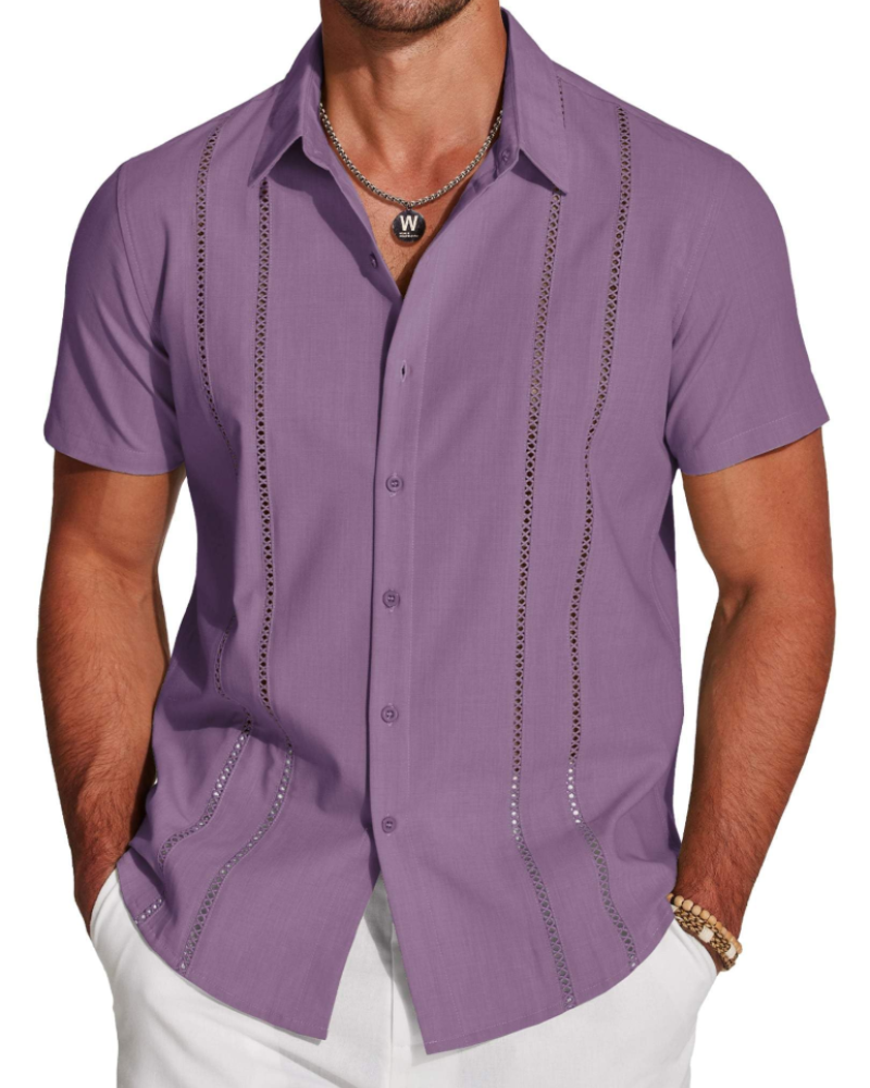 Marco Herreskjorte Guayabera – Cubansk Skjorte Kortærmet Linnedstil Strand