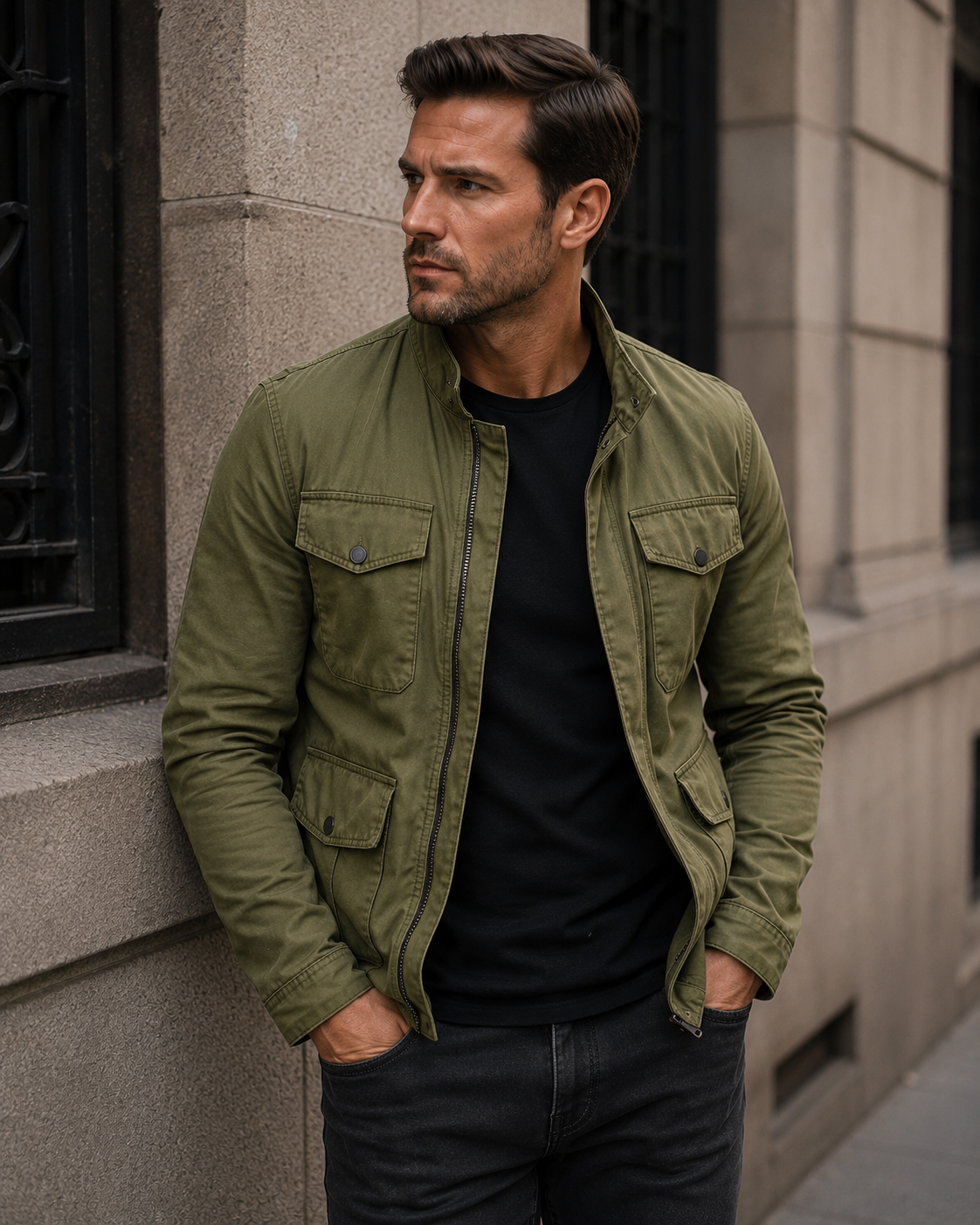 Dorian Veste Zippée Homme – Col Montant, Coton & Style Rétro Casual
