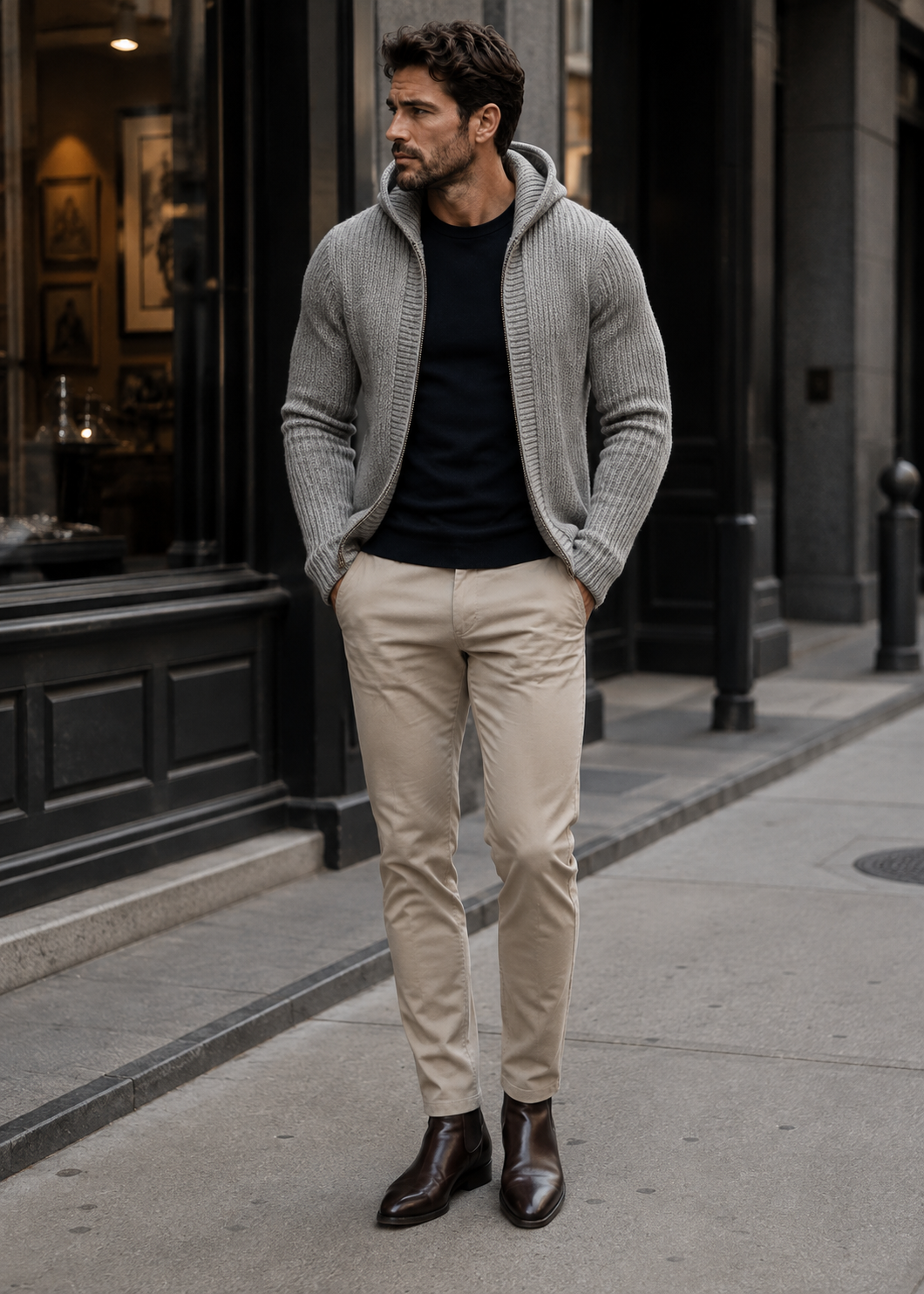 Gilet Callum da uomo in maglia con cerniera – Cappuccio, vestibilità aderente e stile moderno