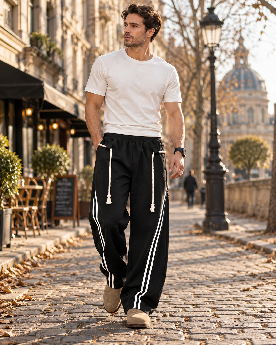 Chase herenbroek – ruime barrel-fit, elastische taille, decoratief trekkoord en zakken