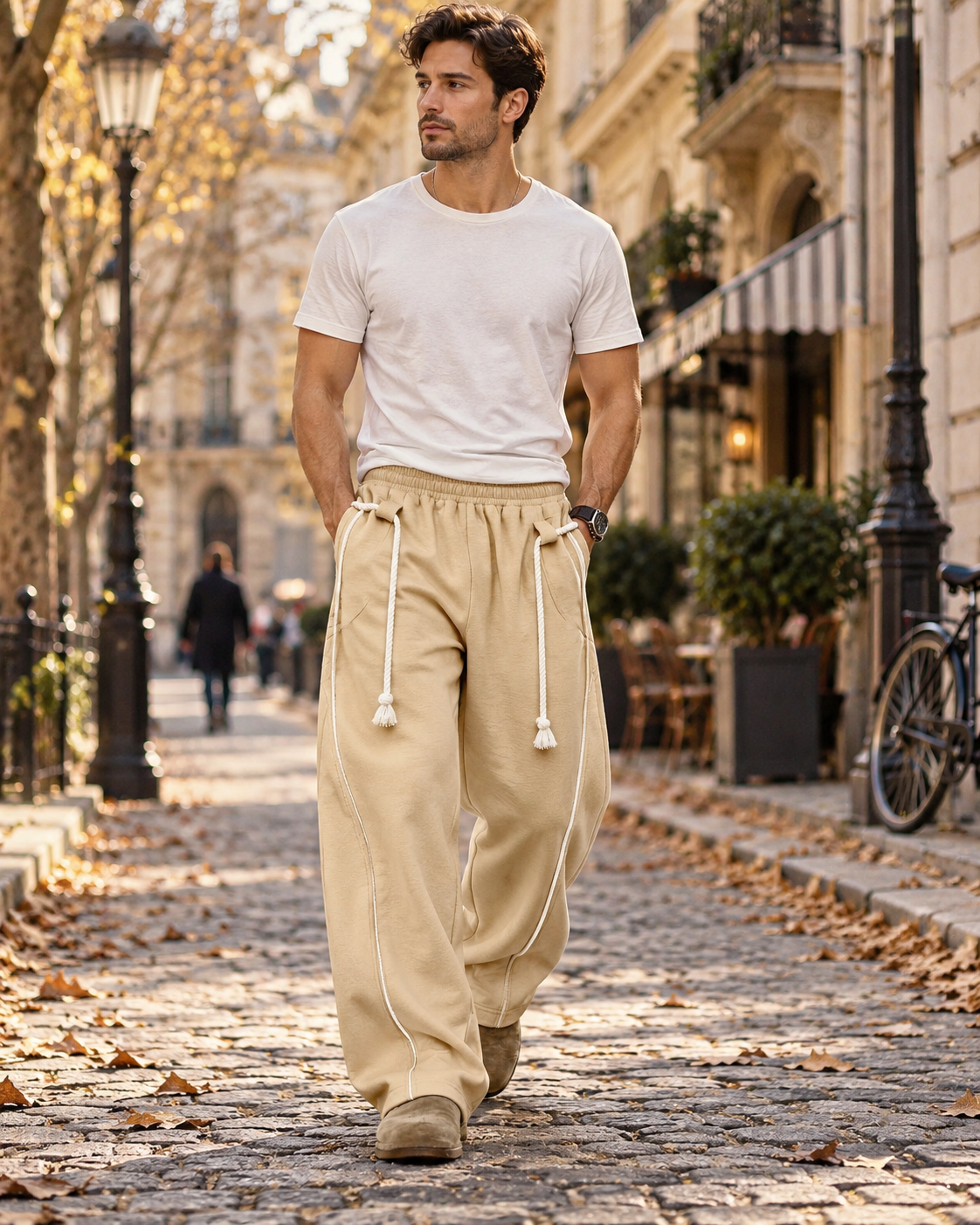 Chase herenbroek – ruime barrel-fit, elastische taille, decoratief trekkoord en zakken