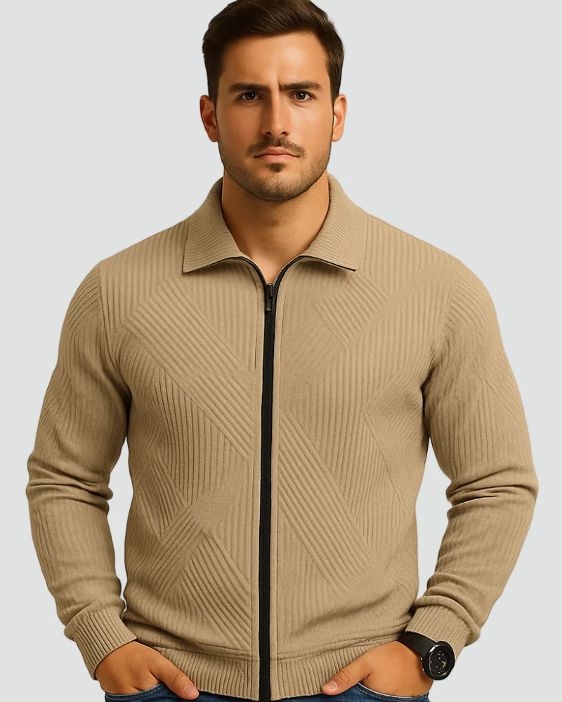 Callum Herre Zipvest – Ribstrikket Ærmeløs Cardigan med Lynlås, Casual Stil