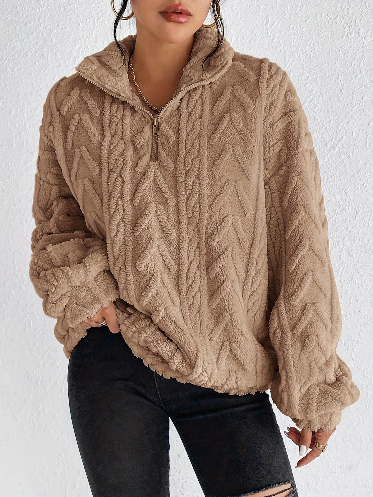 Lina Pull Polaire Femme à Col Montant Zippé – Coupe Confort & Style Moderne