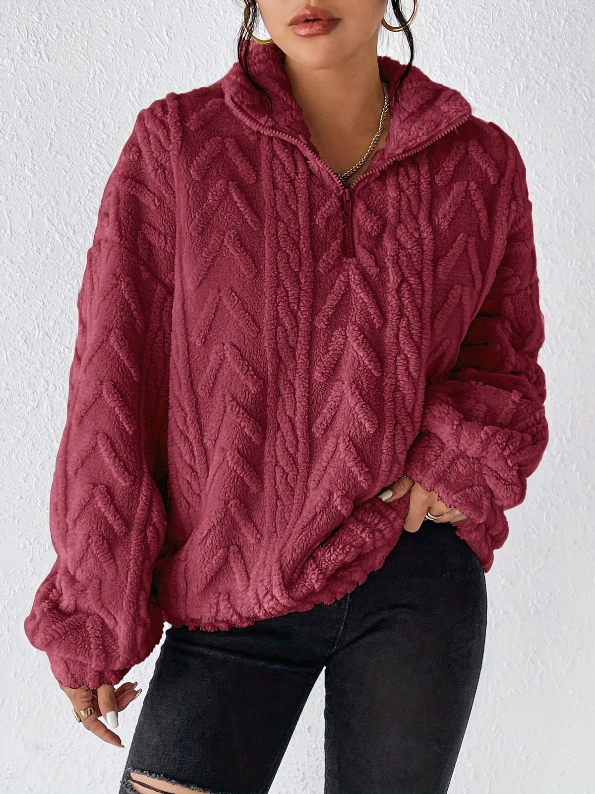 Lina Pull Polaire Femme à Col Montant Zippé – Coupe Confort & Style Moderne