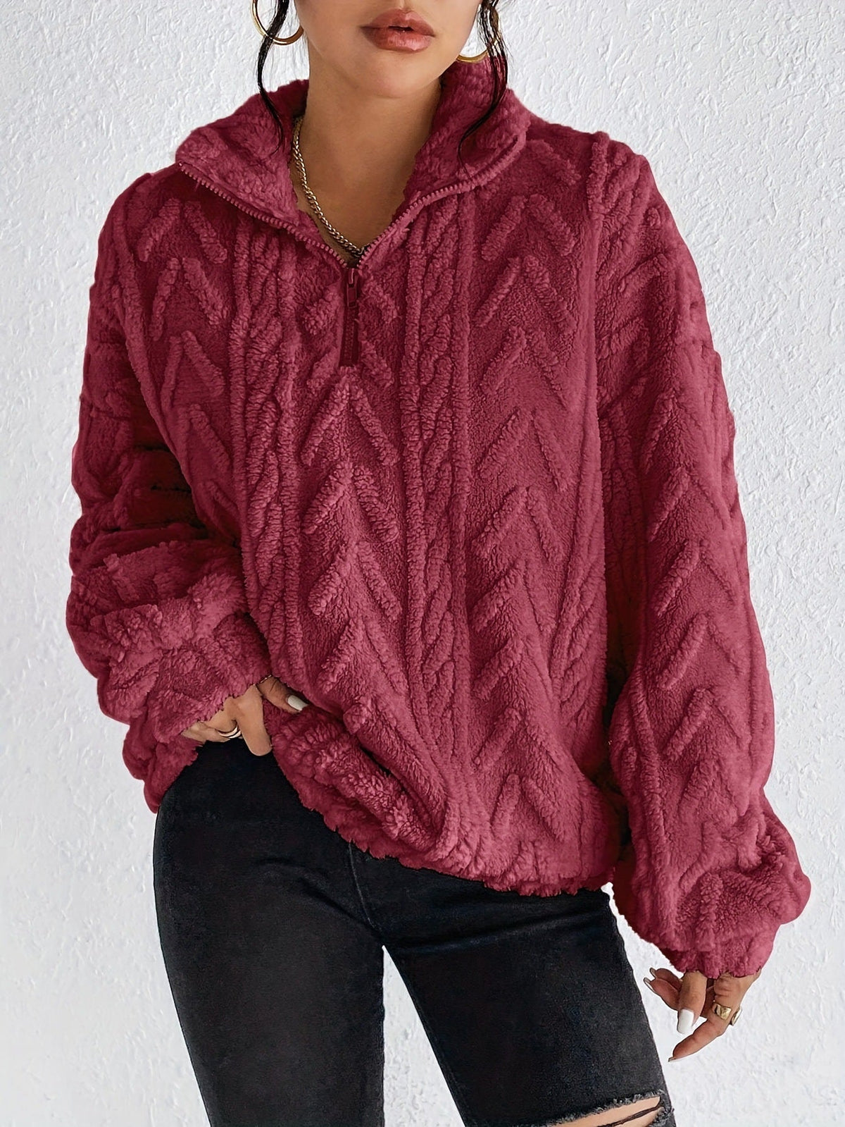 Lina Pull Polaire Femme à Col Montant Zippé – Coupe Confort & Style Moderne