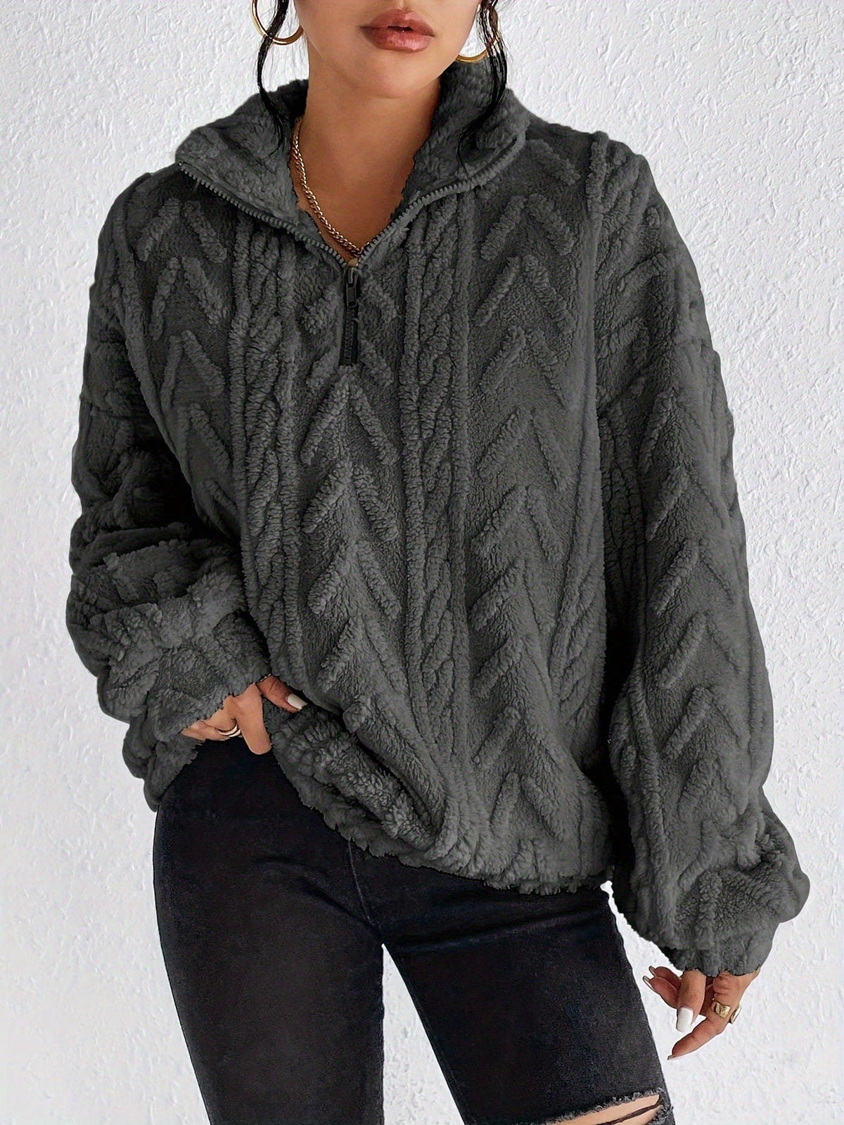 Lina Pull Polaire Femme à Col Montant Zippé – Coupe Confort & Style Moderne