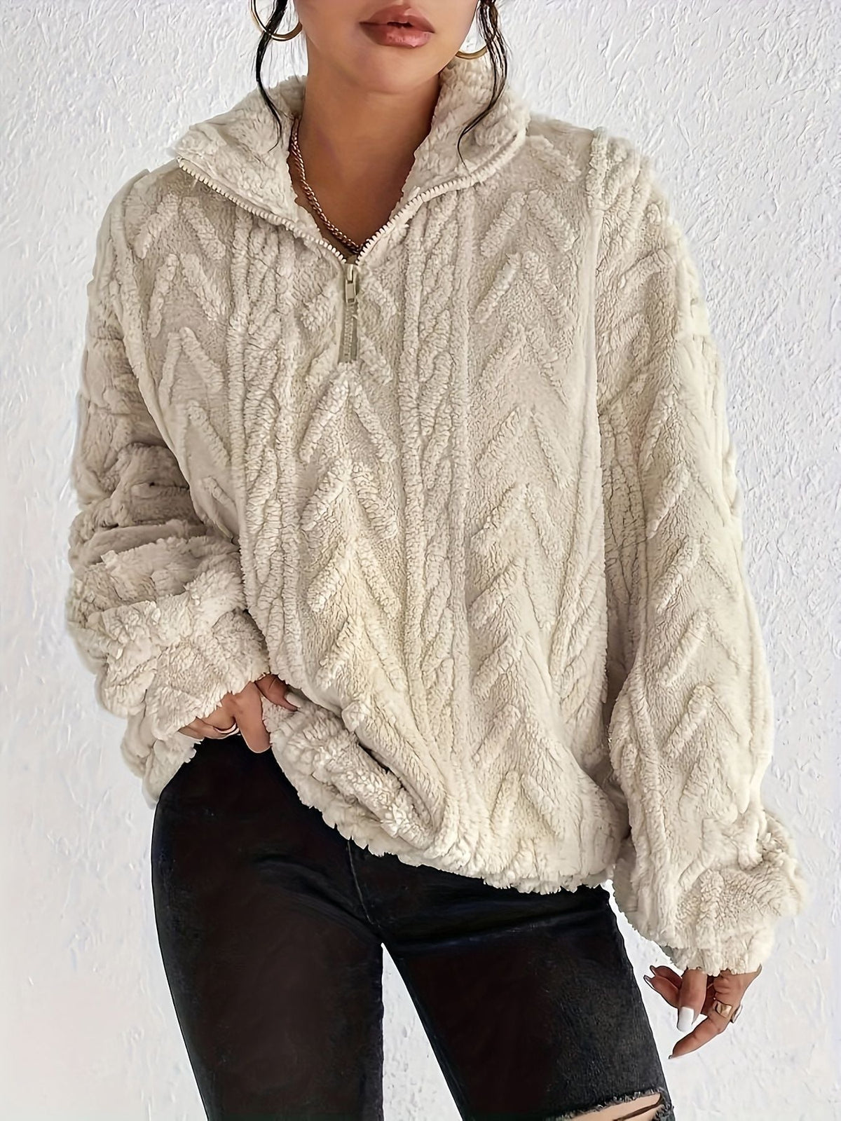 Lina Pull Polaire Femme à Col Montant Zippé – Coupe Confort & Style Moderne