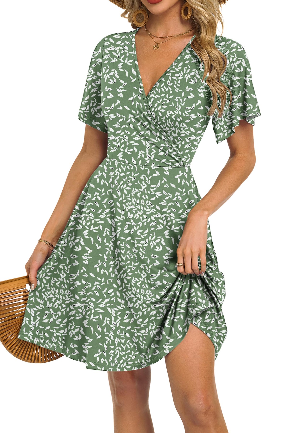 Mariselle Kleid Damen – Wickelkleid mit V-Ausschnitt, Blumenmuster, Empire-Taille & A-Linien Schnitt Sommer