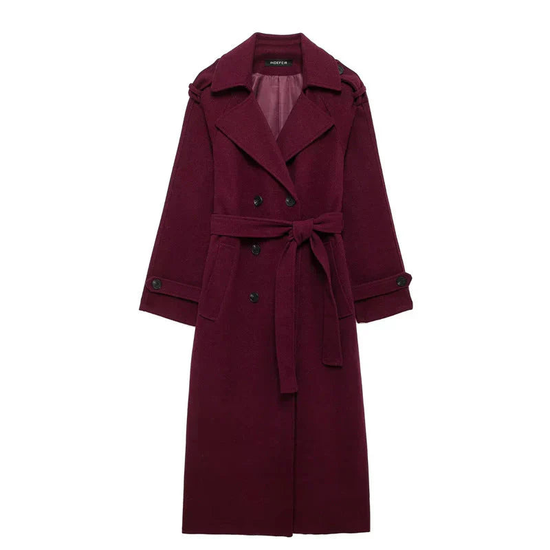 Victoria Oversized Coat for Women – Burgundy Mixed Wool Coat Elegant Cut