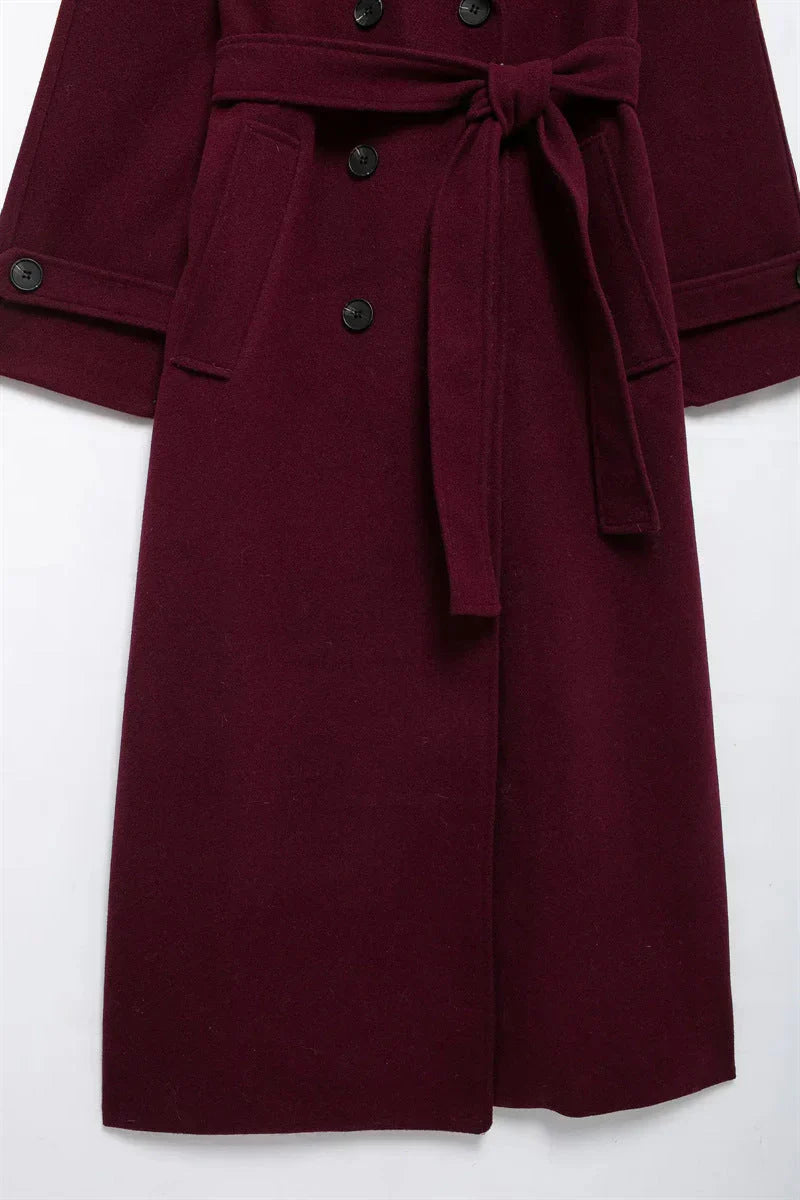 Victoria Oversized Coat for Women – Burgundy Mixed Wool Coat Elegant Cut