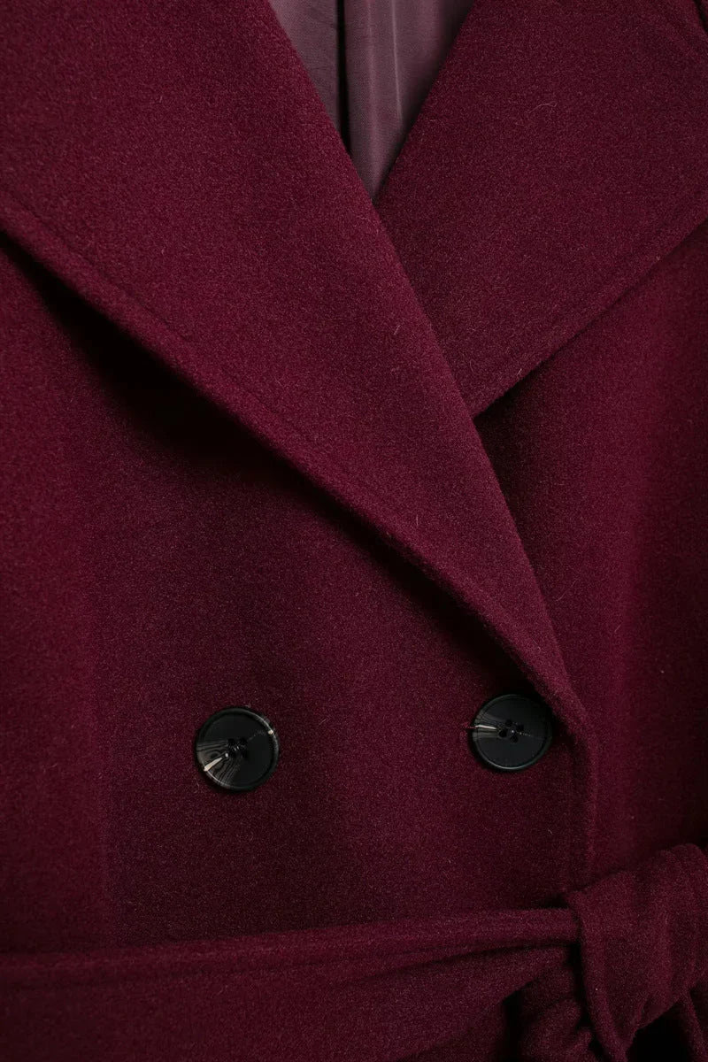 Victoria Oversized Coat for Women – Burgundy Mixed Wool Coat Elegant Cut