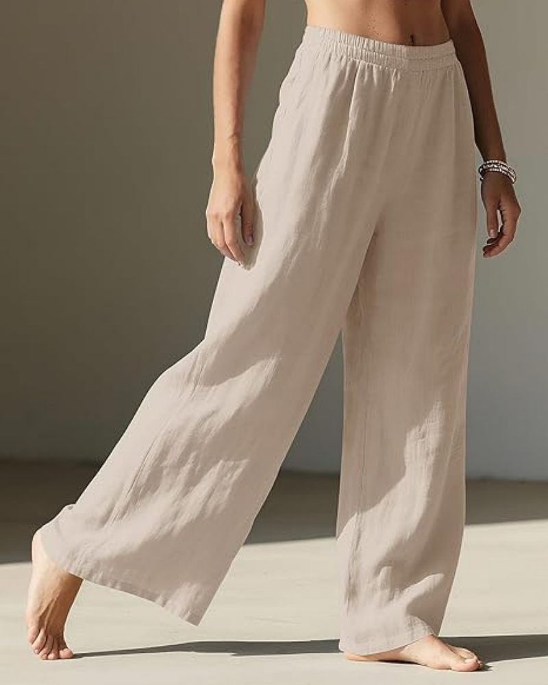 Pantalón Palazzo Grace para mujer en lino – Pantalón ancho en mezcla de algodón y lino con bolsillos