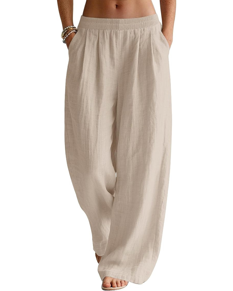 Pantalón Palazzo Grace para mujer en lino – Pantalón ancho en mezcla de algodón y lino con bolsillos