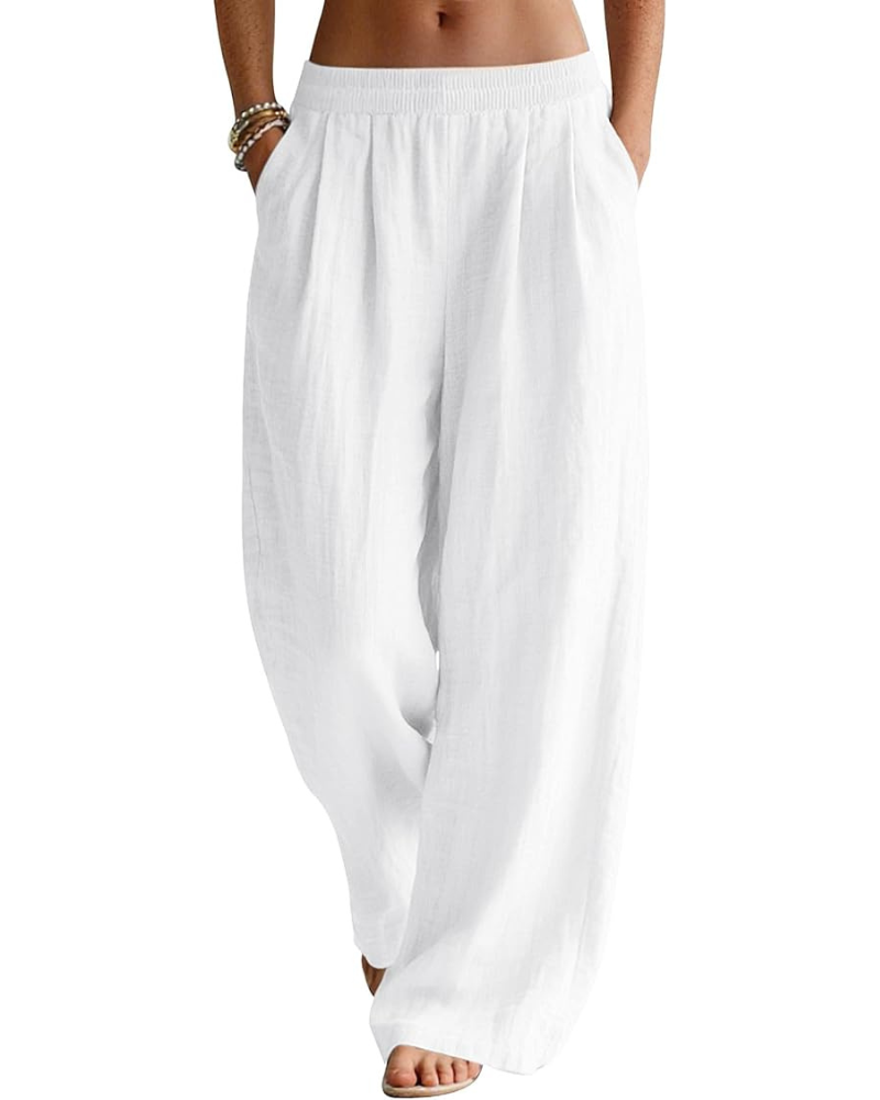 Pantalón Palazzo Grace para mujer en lino – Pantalón ancho en mezcla de algodón y lino con bolsillos