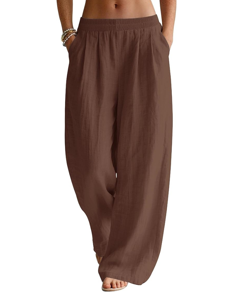 Pantalón Palazzo Grace para mujer en lino – Pantalón ancho en mezcla de algodón y lino con bolsillos