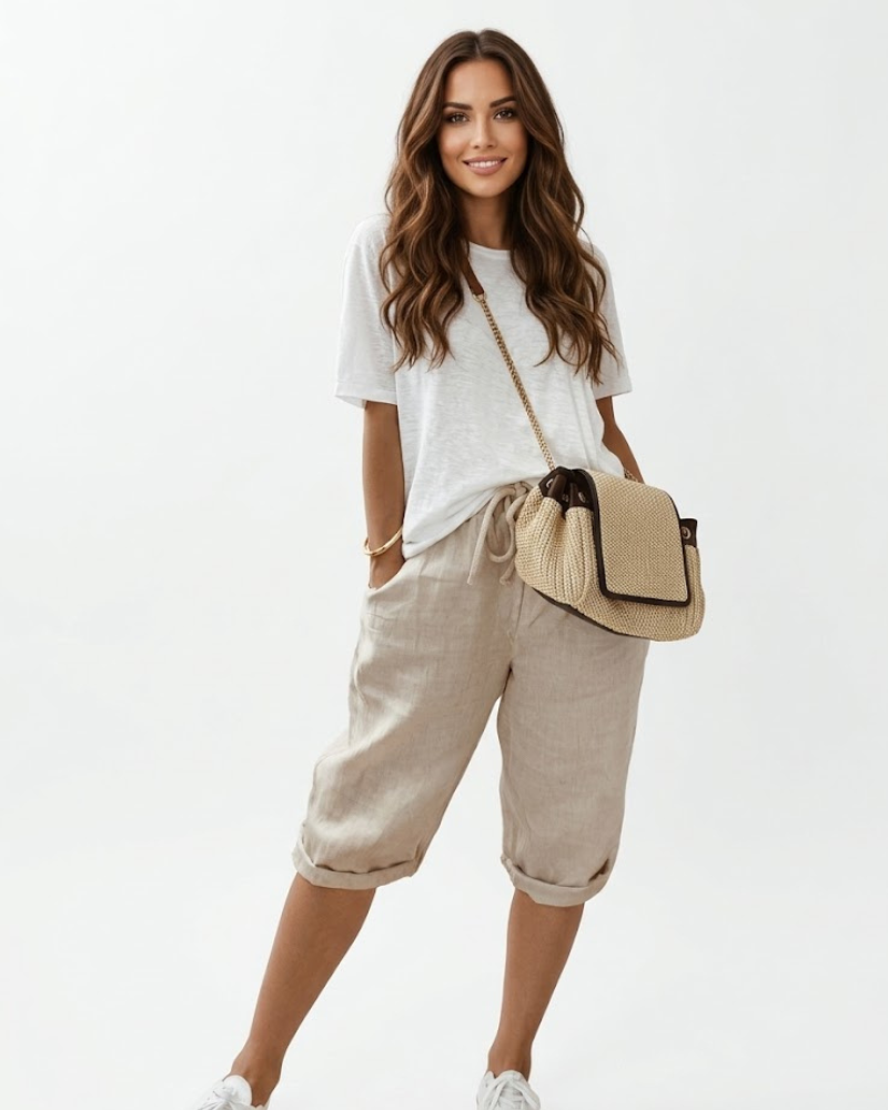 Serena Pantalon Femme Coton Lin – Coupe Décontractée & Taille Élastique Respirante