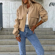Paula bunda bomber dámská – krátký styl s klopovými kapsami a módním městským vzhledem