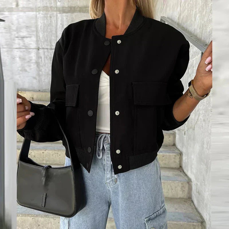 Paula Damen-Bomberjacke – Kurzer Stil mit Klappentaschen & Trendigem urbanem Look