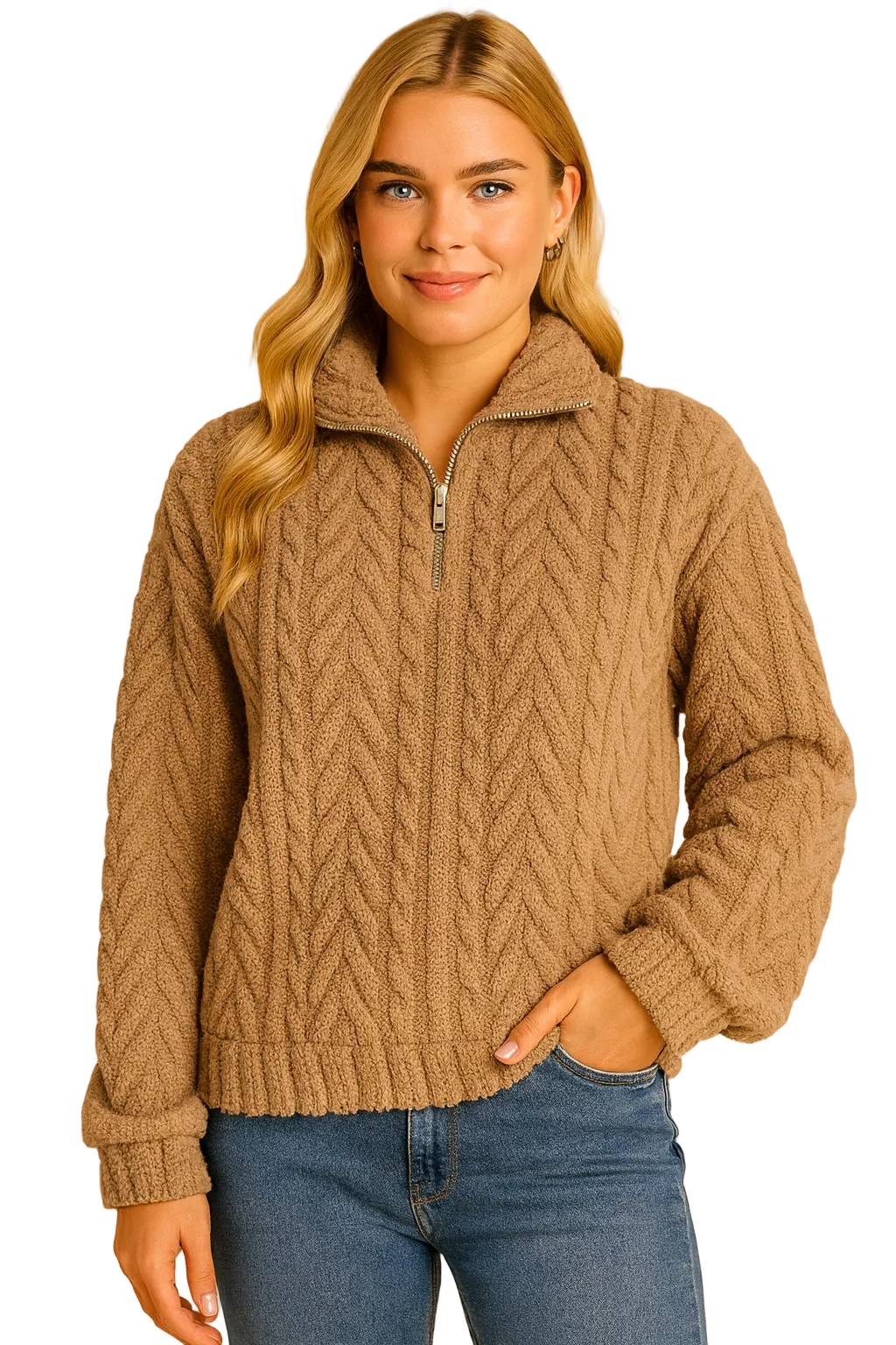 Lina Pull Polaire Femme à Col Montant Zippé – Coupe Confort & Style Moderne