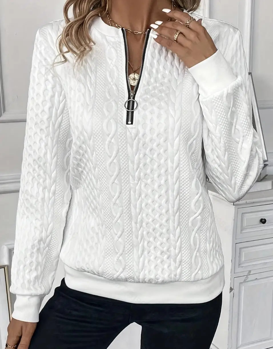 Margaux Sweat Damski Zima – Wygodny Sweter na Zamek z Dzianiny z Eleganckim Wzorem