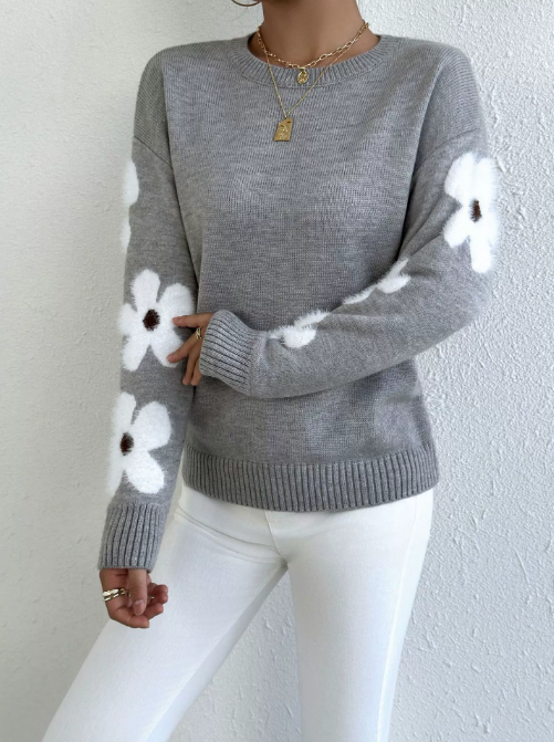 Aisha Pull Femme – Pull Tricoté à Motif Floral Élégant & Confortable pour la Saison