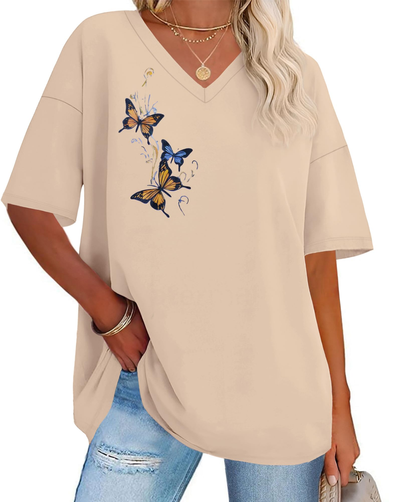 T-shirt Paisley Gráfico Feminino – Top Oversize com Decote em V Casual