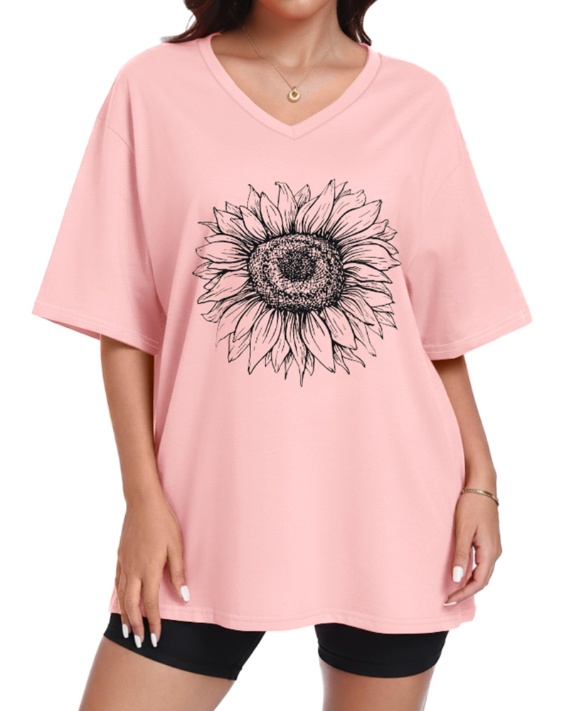 T-shirt Paisley Gráfico Feminino – Top Oversize com Decote em V Casual