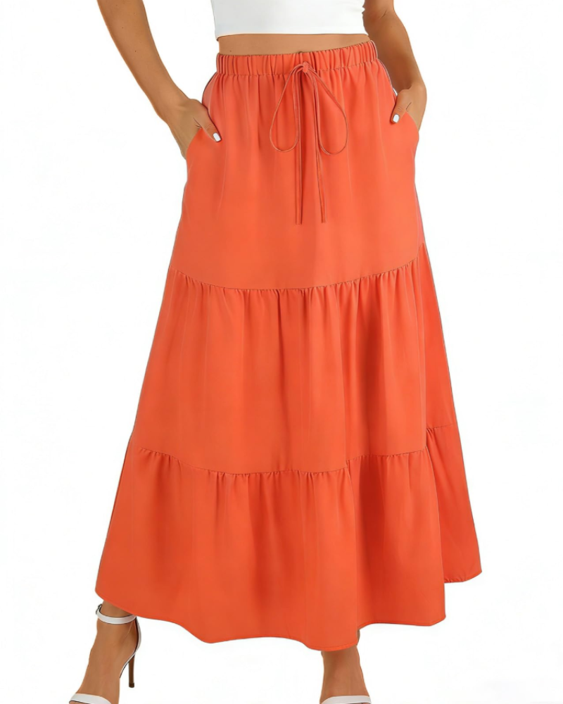 Gonna lunga svasata Grace Jupe Maxi da donna – con vita alta elastica e tasche
