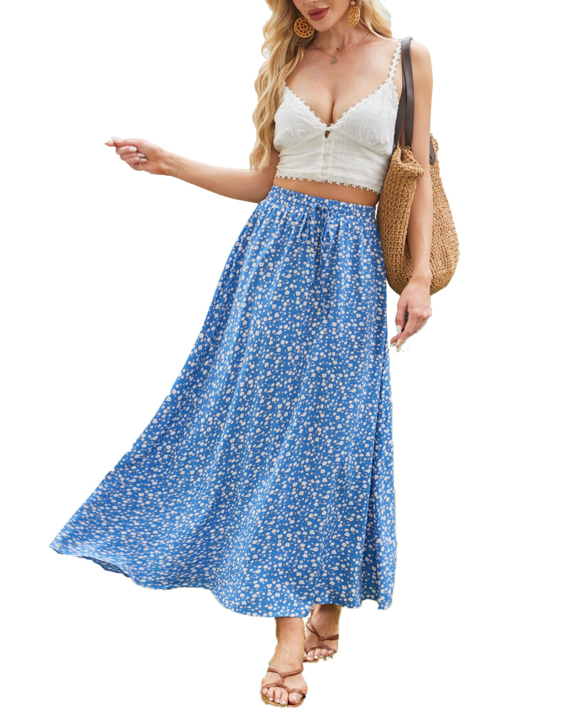 Gonna lunga floreale Marlowe Jupe da donna – Gonna bohemien lunga con vita elastica e coulisse