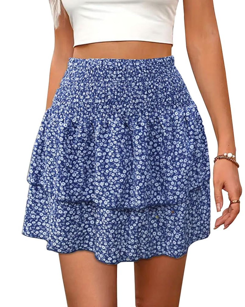 Isabelle Jupe Mini Femme – Mini spódniczka w kwiaty w stylu boho z wysokim stanem i nałożonymi falbanami