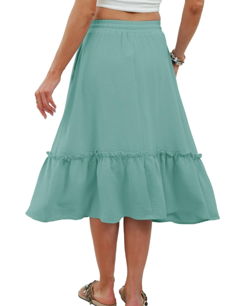 Hadley Jupe Midi Femme – Jupe Unie à Taille Élastique avec Cordon et Poches