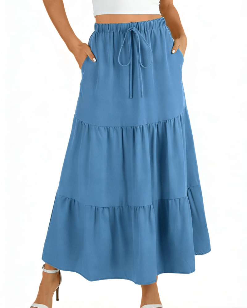 Gonna lunga svasata Grace Jupe Maxi da donna – con vita alta elastica e tasche