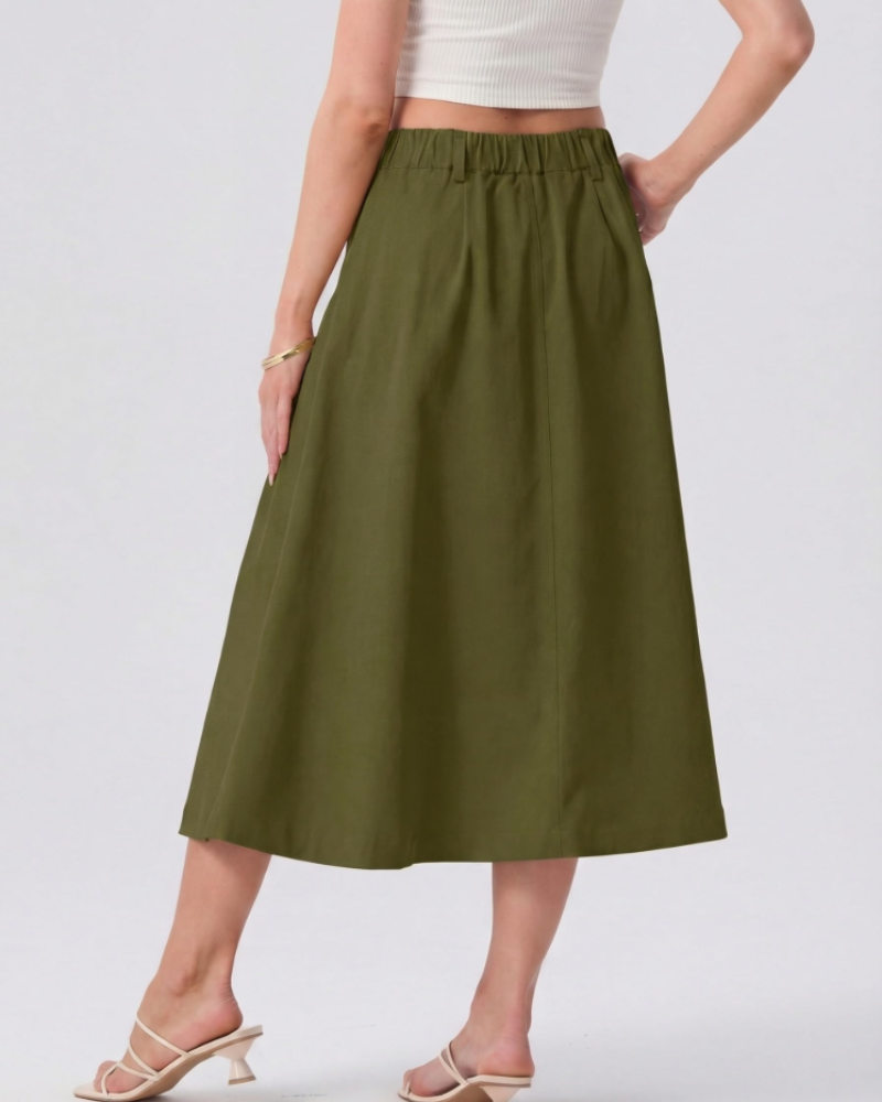 Gonna Midi Utility Rowan da Donna – Gonna a Vita Alta con Bottoni e Tasche