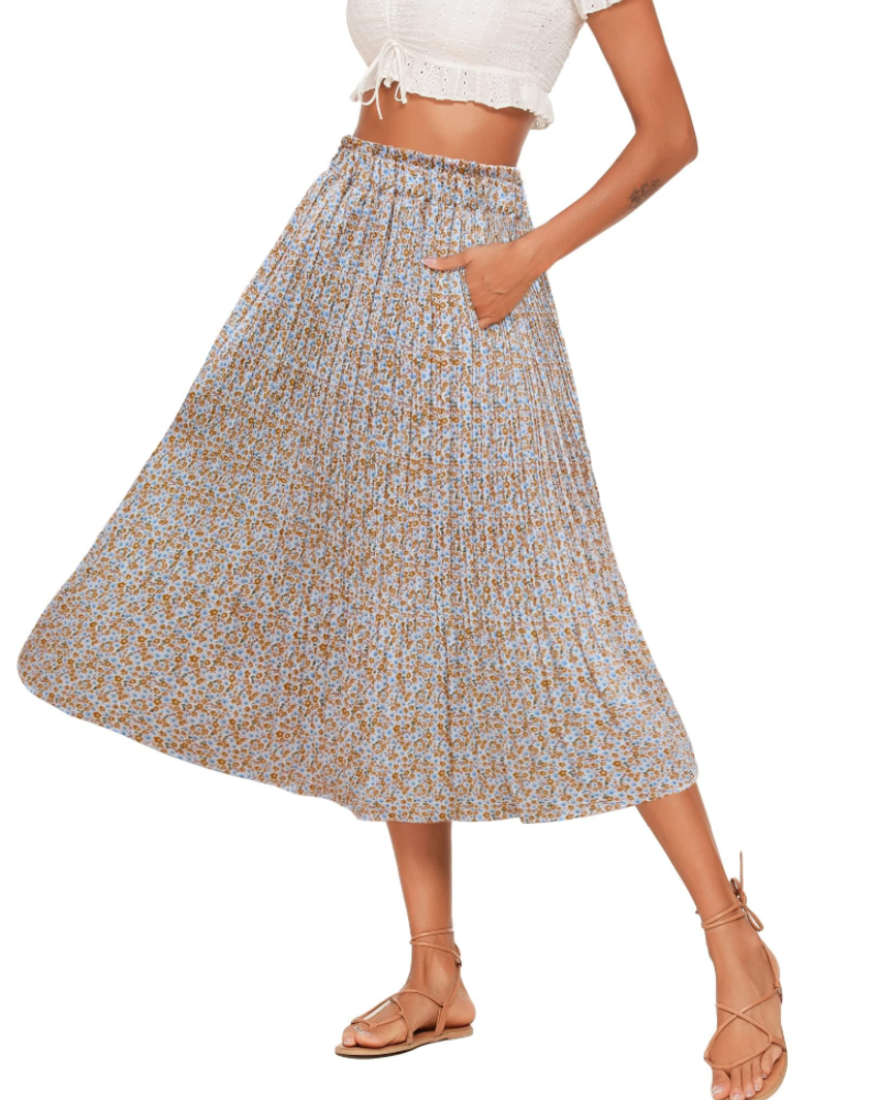 Everly Jupe Midi Plissée Damen – Gepunkteter Chiffonrock mit Taschen