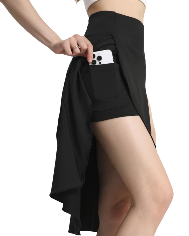 Hailey Jupe-Short Midi til kvinder – Skort med høj talje, integrerede shorts, flæser og lommer