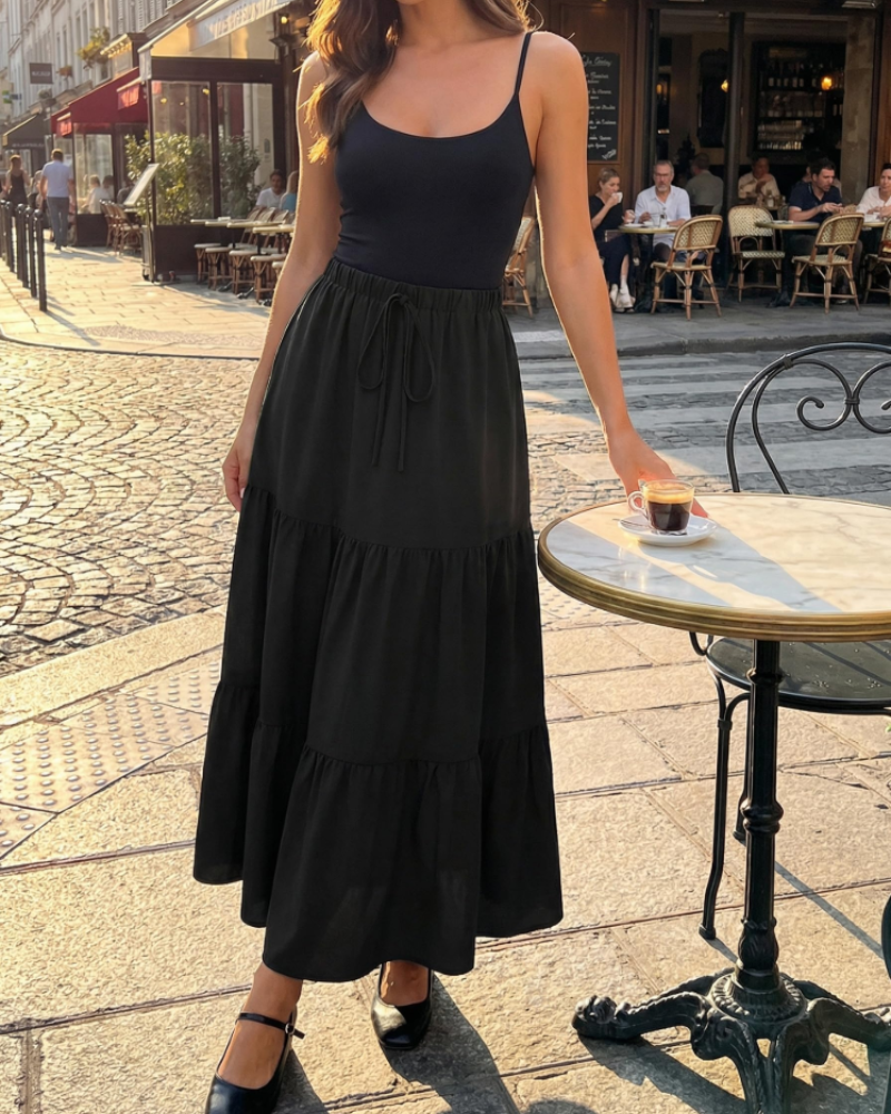 Gonna lunga svasata Grace Jupe Maxi da donna – con vita alta elastica e tasche