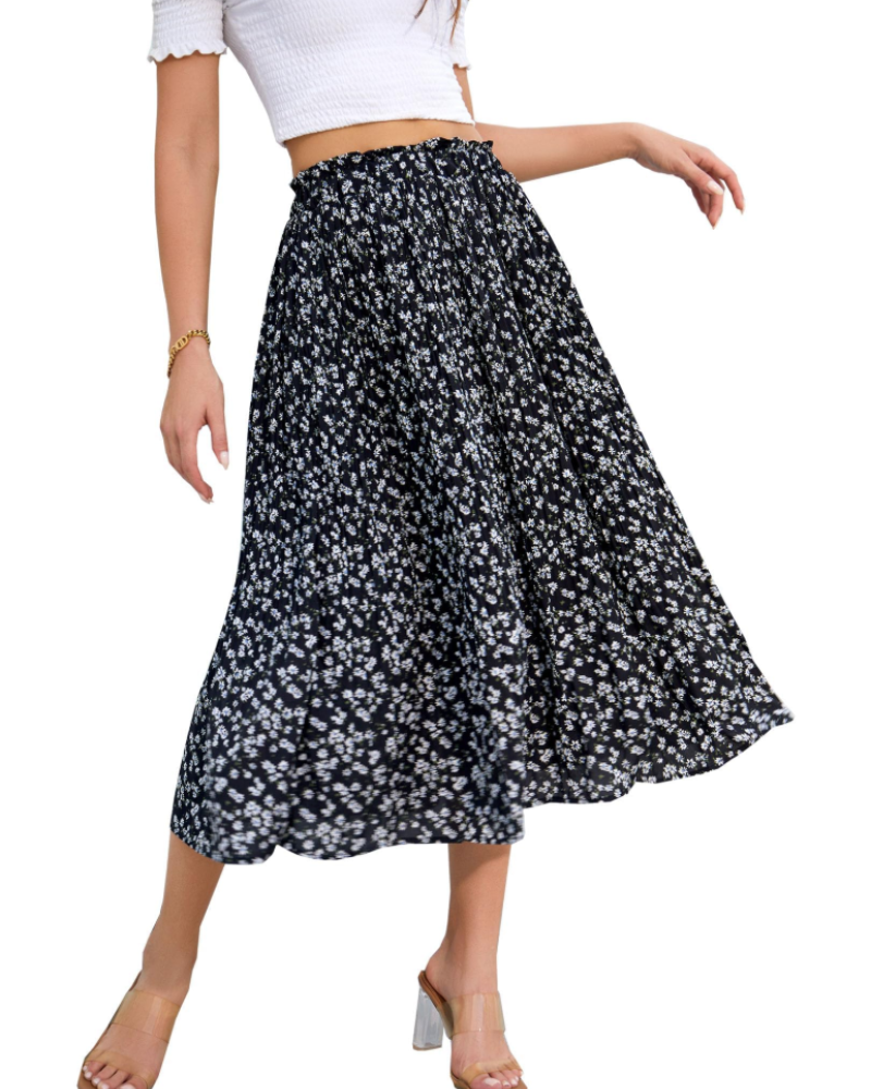 Everly Jupe Midi Plissée Damen – Gepunkteter Chiffonrock mit Taschen